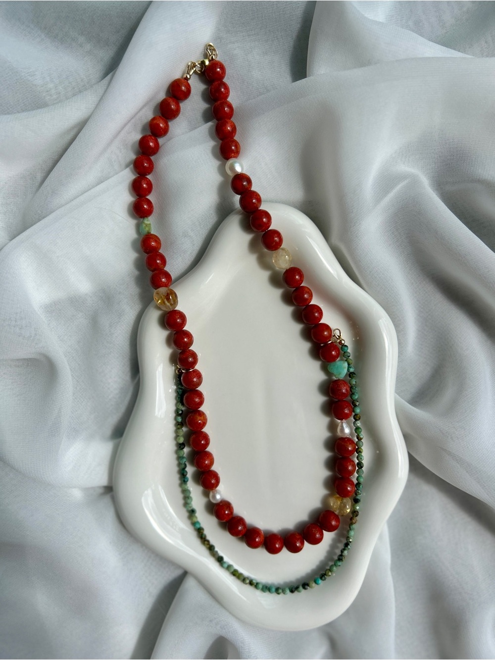 Coral & African Turquoise gemstone necklace